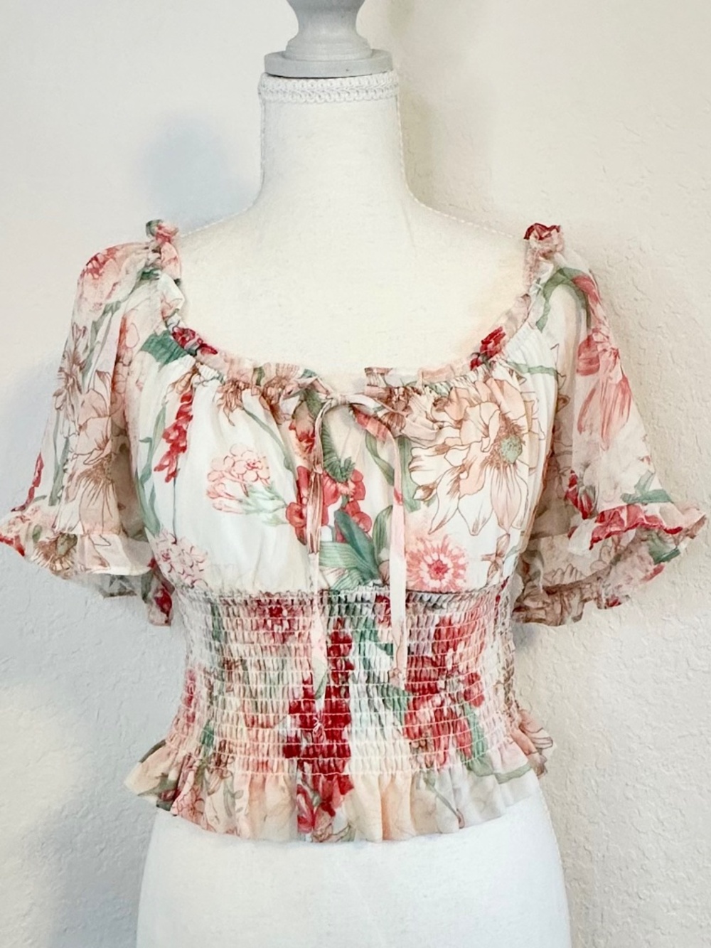 Love & Piece Floral Smocked Crop Top, Size S